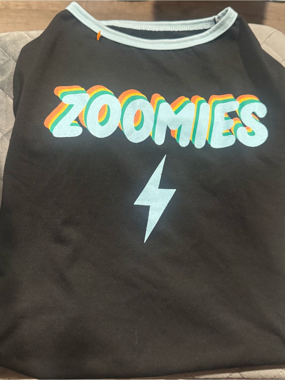 Black "ZOOMIES" Graphic Tee with Lightning Bolt